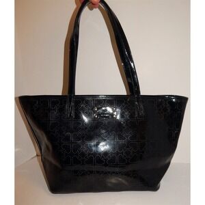 Kate Spade New York Black Patent Perforated Logo Tote Bag‎